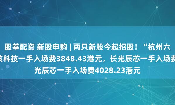 股莘配资 新股申购 | 两只新股今起招股！“杭州六小龙”之一群核科技一手入场费3848.43港元，长光辰芯一手入场费4028.23港元